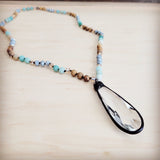 Picture Jasper & Amazonite Long Beaded Necklace w/ Crystal Pendant 262r