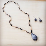 Black Lava Beaded Necklace w/ Druzy Pendant 257lb