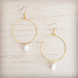 Beaded Hoop Earrings- Freshwater Pearl Dangle 200bf