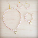 **Rose Quartz Beaded Stretch Bracelet w/ Gold Coin Charm 811u