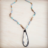 Picture Jasper & Amazonite Long Beaded Necklace w/ Crystal Pendant 262r