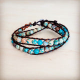 Genuine Jasper Beaded Leather Double Wrap Bracelet 811s