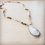Picture Jasper Beaded Necklace w/ Druzy Pendant 262v