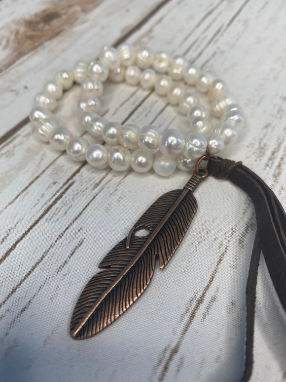Pearl and Feather Bracelet