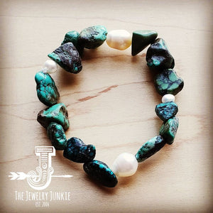 Turquoise and Pearl Stretch Bracelet